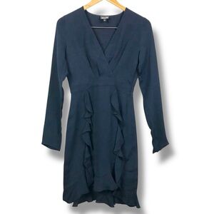 NWOT Just Cavalli V-neck Ruffle Trim Long Sleeve Dress Size 2 Navy Blue